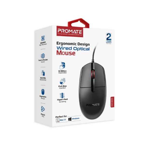 Picture of 3-Button Wired Optical Mouse w/ 1200dpi. Eronomic Design