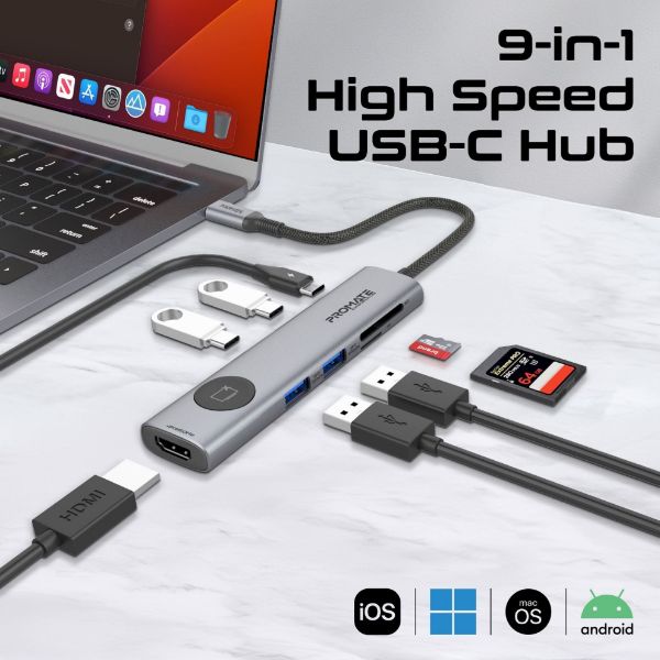 Picture of 7-in-1 USB Multi-port Hub with USB-C Connector. Includes 1x HDMI Port 2x USB-A