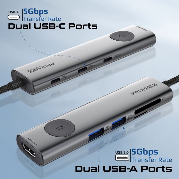 Picture of 7-in-1 USB Multi-port Hub with USB-C Connector. Includes 1x HDMI Port 2x USB-A