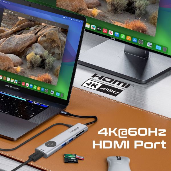 Picture of 7-in-1 USB Multi-port Hub with USB-C Connector. Includes 1x HDMI Port 2x USB-A