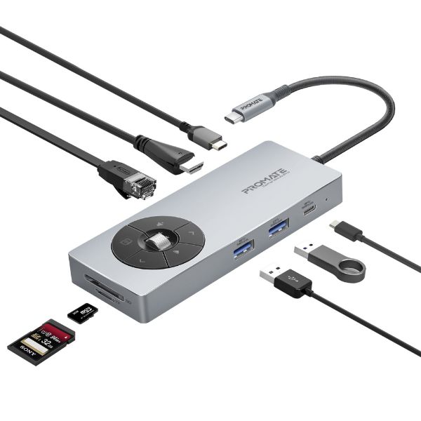 Picture of 14-in-1 USB Multi-port Hub with USB-C Connector. Includes 1x HDMI Port 1x RJ45