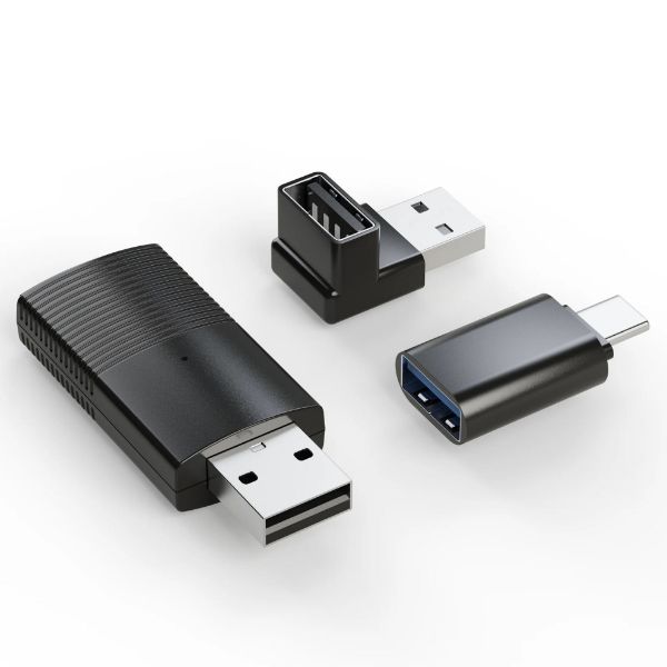 Picture of Wired Carplay to Wireless Connection Dongle Stick. 90 Degree USB-A Adapter &