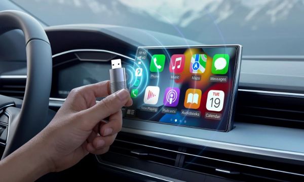 Picture of Wired Android Auto to Wireless Connect Dongle Stick. 90 Degree USB-A Adapter &