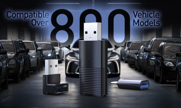 Picture of Wired Android Auto to Wireless Connect Dongle Stick. 90 Degree USB-A Adapter &