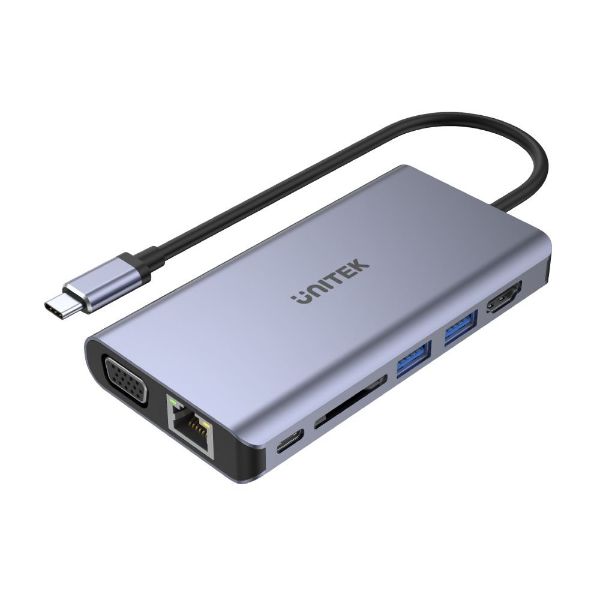 Picture of 8-in-1 Multi-Port Hub w/ USB-C Connector. PD100W & Includes 2x USB-A