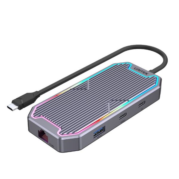 Picture of 7-in-1 Multi-Port 100W PD Hub Supporting 10Gbps w/ USB-C Connector. 2x USB-A 10Gbps