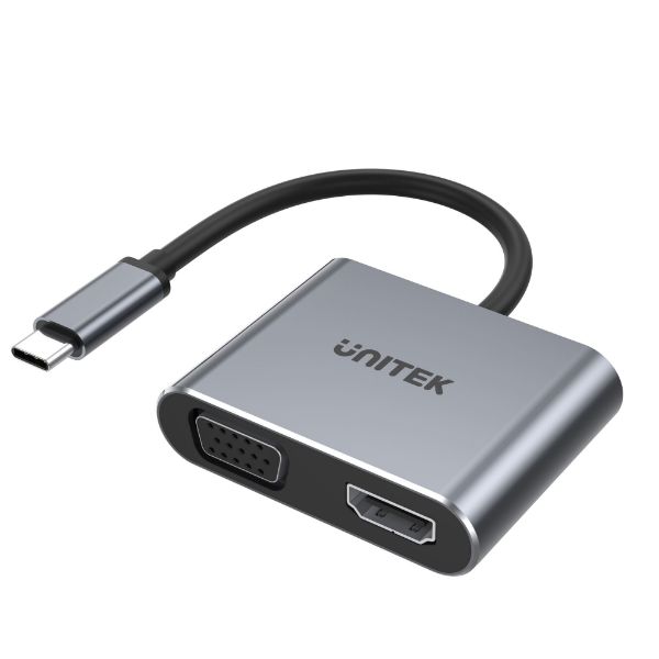 Picture of 4-in-1 USB Multi-Port Hub w/ USB-C Connector. Includes 1x USB-A Port 1x VGA