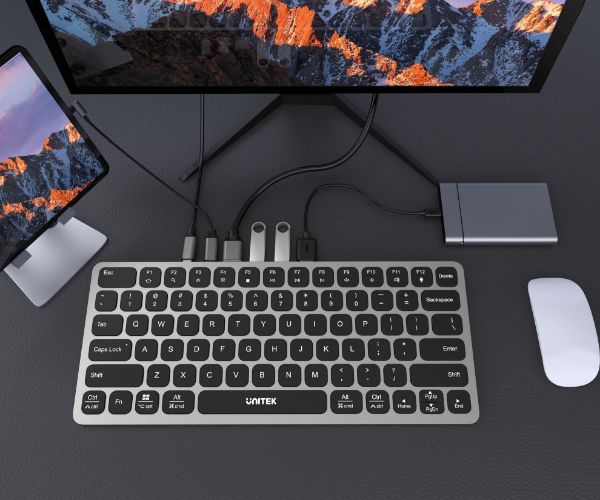 Picture of 9-in-1 Hub w/ Keyboard. Back Light & Ergonomic Design. 3x USB-A Ports 1x HDMI