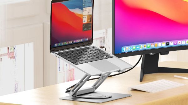 Picture of Laptop Docking Station Stand w/ 360 Rotating Base. 2x USB-A Ports 1x HDMI