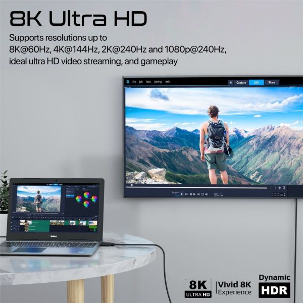 Picture of 1.4 DisplayPort Cable. Supports HD up to 8K@60Hz Supports 32.4Gbps Data Trans