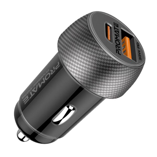 Picture of 33W Ultra-Fast Dual Port Compact In-Car Phone Charger. 1x 18W QC 3.0 USB-A Port