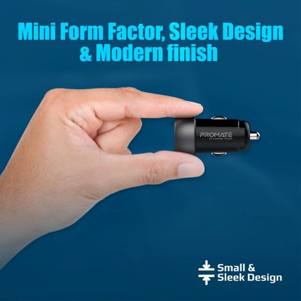 Picture of 33W Ultra-Fast Dual Port Compact In-Car Phone Charger. 1x 18W QC 3.0 USB-A Port