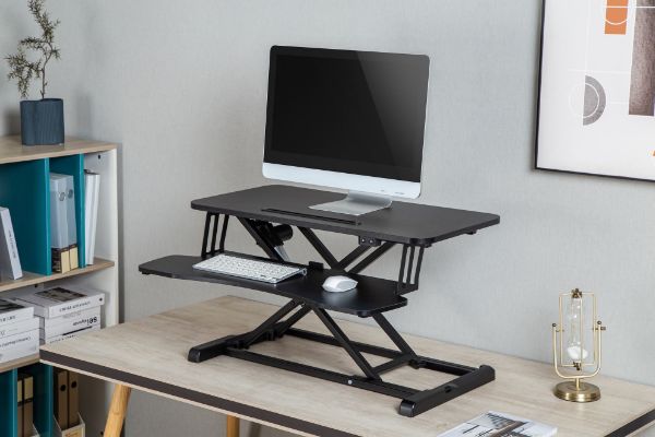 Picture of Electric Scissor Lift Desktop Sit-Stand Workstation w/ Keyboard Tray Deck