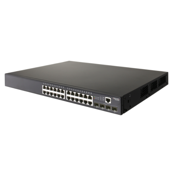 Picture of 24 Port Gigabit PoE+ Managed L2+/L3 Lite Switch. 4x GE SFP Ports. 1x RJ45