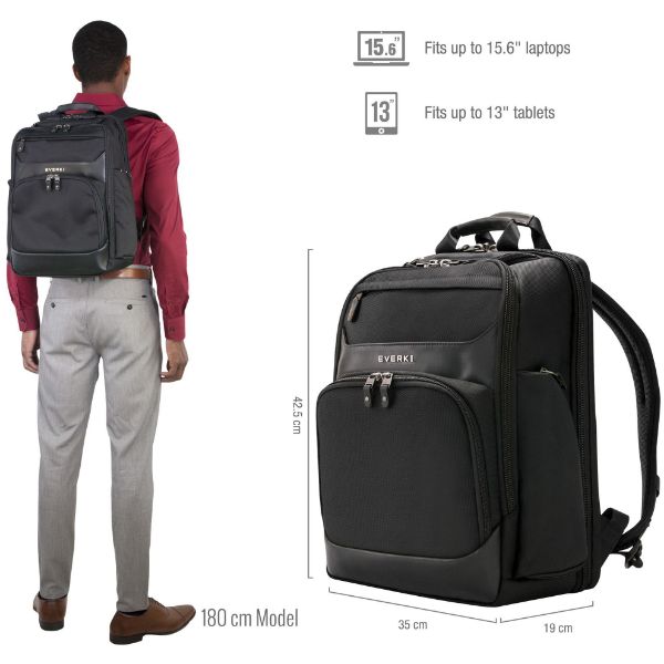 Picture of Onyx Black Laptop Backpack Up to 15.6''. Travel Friendly Hard-Shell Quick-Access
