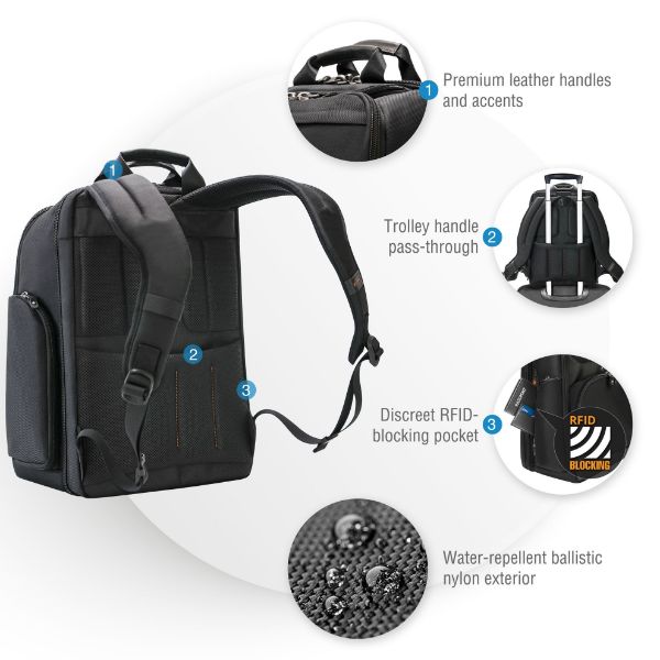 Picture of Onyx Black Laptop Backpack Up to 15.6''. Travel Friendly Hard-Shell Quick-Access