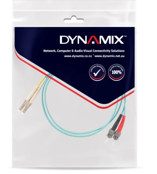 Picture of 0.5M 50u LC/ST OM3 Fibre Lead Duplex Multimode Aqua LSZH Jacket