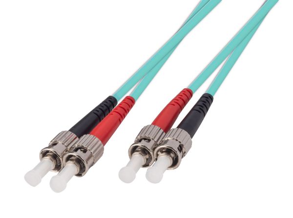 Picture of 1M 50u ST/ST OM3 Fibre Lead Duplex Multimode Aqua LSZH Jacket