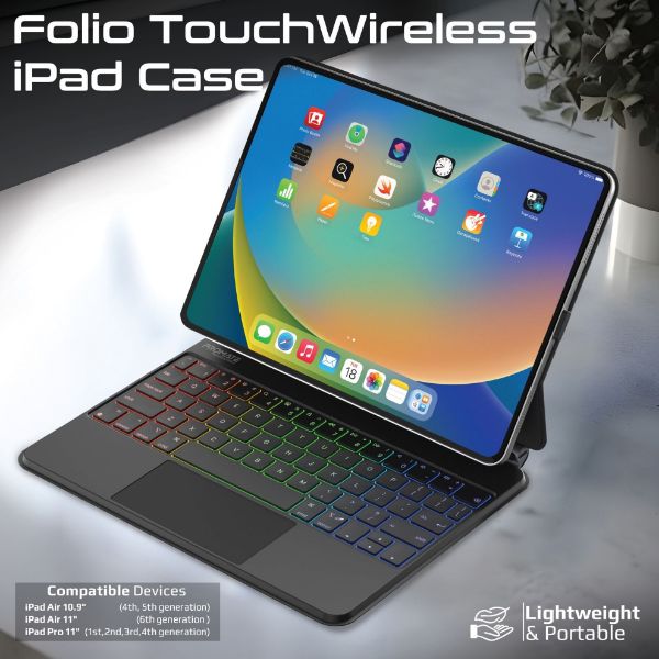 Picture of Folio Touch Wireless iPad Keyboard Case RGB Backlight & Smart Connector. Multi-Gesture