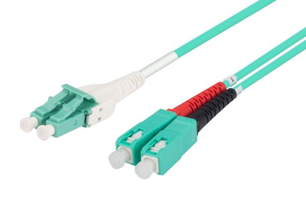 Picture of 1M LC to SC OM3 Uniboot Elite Low-loss 50u 3mm MM Duplex Fibre Lead Aqua LSZH Jacket
