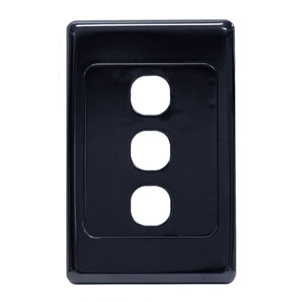 Picture of Switch Plate ONLY. 3 Gang Wall Face Plate Accepts Clipsal Style Mechs Black