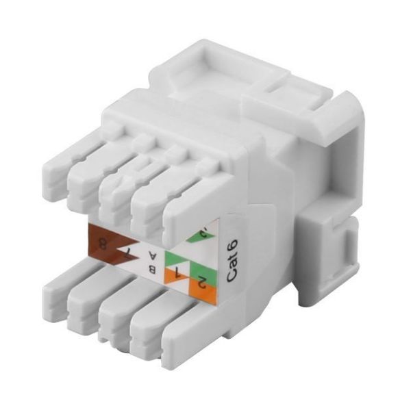 Picture of Cat6 UTP Style RJ45 Slimline Jack T568A Wiring 180 Jack White