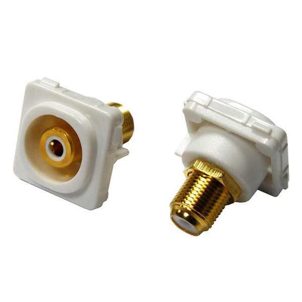 Picture of White RCA to F Connector. Gold Plated