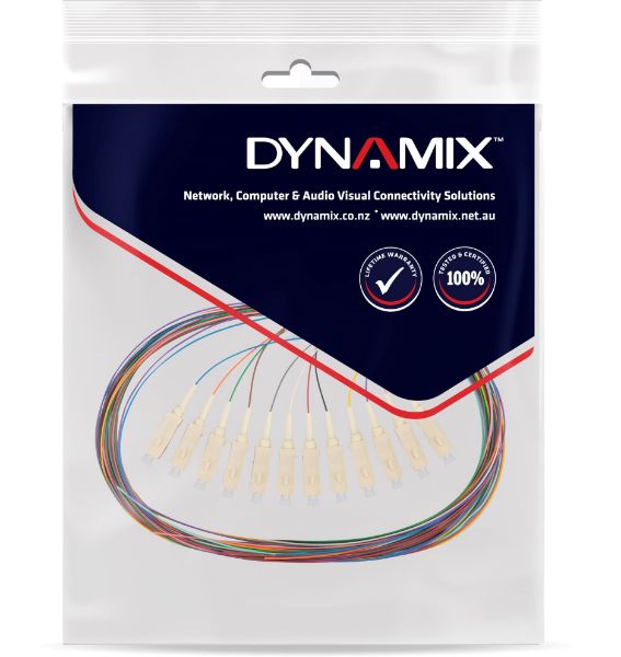 Picture of 2M SC Pigtail OM4 12x Pack Coloured Coded 900um Multimode Fibre Tight Buffer LSZH Jacket