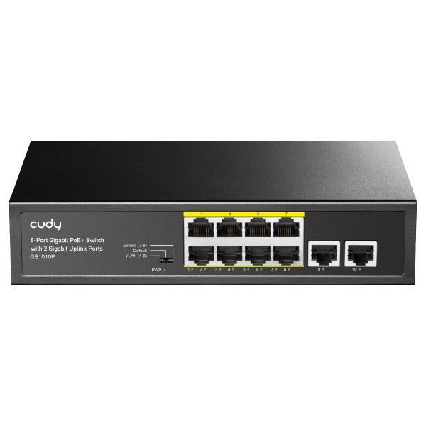 Picture of 8-Port Gigabit Unmanaged PoE+ 120W Desktop Switch w/ 2 Gig Uplink Ports. 8x GbE