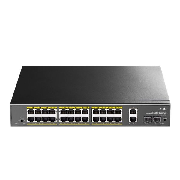 Picture of 24-Port Gigabit Unmanaged PoE+ 300W Desktop Switch w/ 2 Gig Uplink Ports & 2x Gig SFP slot