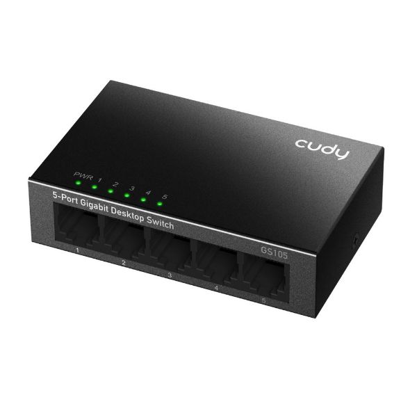 Picture of 5-Port Gigabit Unmanaged Desktop Switch in Metal Case. 5x 10/100/1000M RJ45 Ports