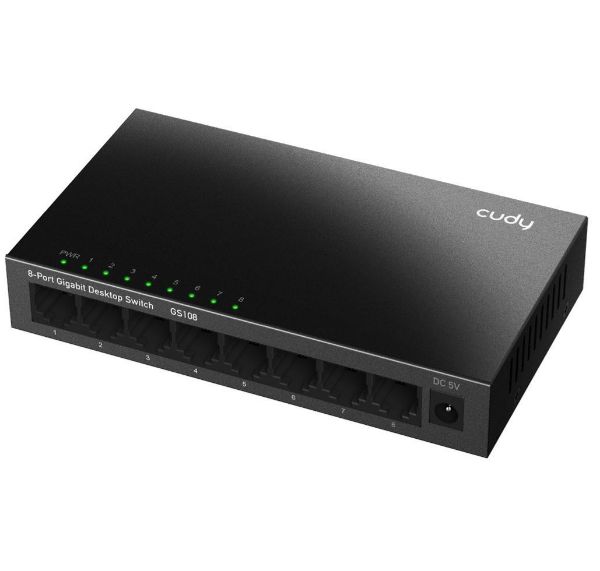 Picture of 8-Port Gigabit Unmanaged Desktop Switch in Metal Case. 8x 10/100/1000M RJ45 Ports