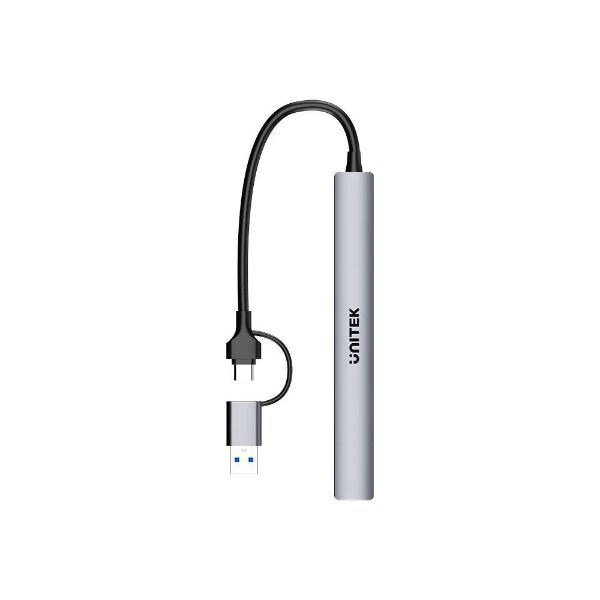 Picture of 7-in-1 USB Multi-port Super Slim Hub USB-C & A Connectors. Includes 6x USB-A 480Mbps