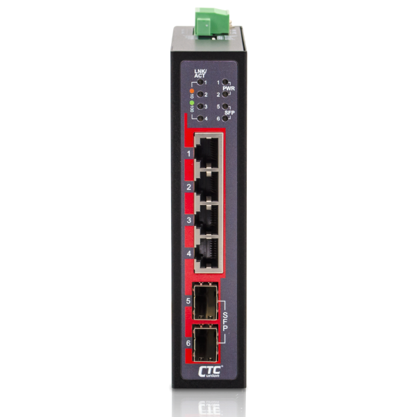 Picture of 4 Port Fast Ethernet Unmanaged Switch. -10 60 C. 4x 10/100 BaseTX UTP w/ 2x 1000Base-X