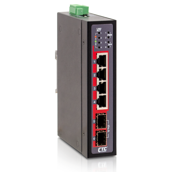 Picture of 4 Port Fast Ethernet Unmanaged Switch. -10 60 C. 4x 10/100 BaseTX UTP w/ 2x 1000Base-X