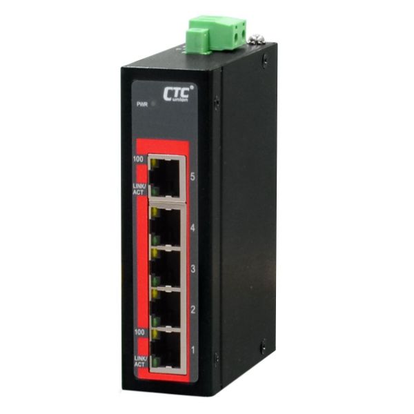 Picture of 5 Port Fast Ethernet Unmanaged Switch. -40C +75C. 5x 10/100BaseT(X). Compact