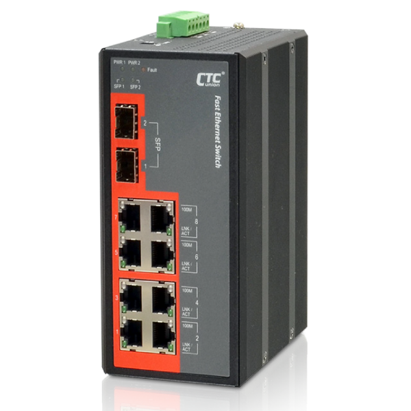Picture of 8 Port Fast Ethernet Unmanaged Switch. -10 60 C. 8x 10/100 BaseTX UTP w/ 2x 1000Base-X
