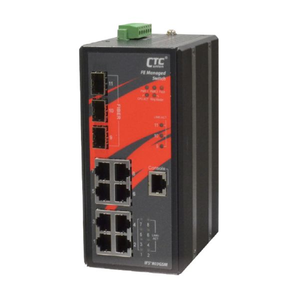 Picture of 8 Port Fast Ethernet Managed Switch. -40C +75C. 8x 10/100 8x 10/100Base-T(X)