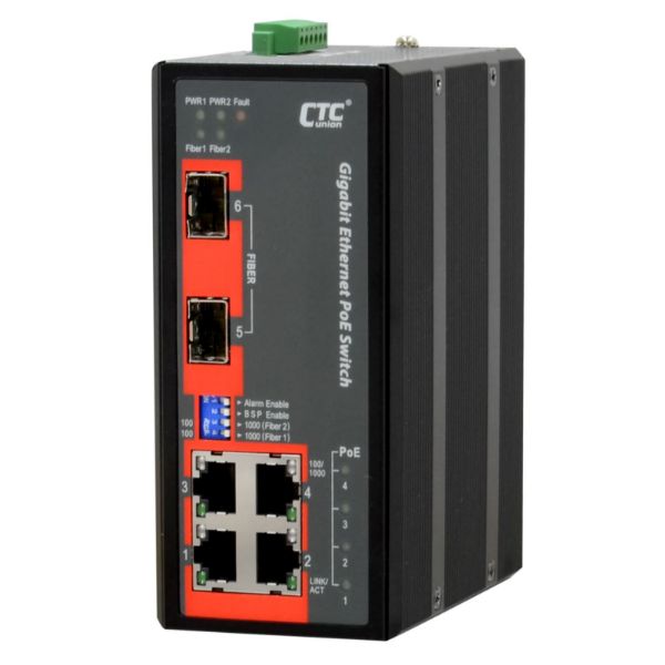 Picture of 4 Port Gigabit Unmanaged PoE Switch. -40C +75C. 4x 10/100/1000Base-T(X)