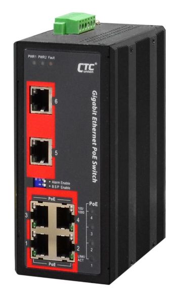 Picture of 6 Port Gigabit Unmanaged PoE Switch. -40C +75C. 6x 10/100/1000Base-T (X).