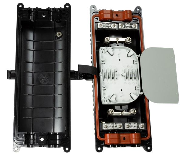 Picture of 24 Fibre Inline Enclosure. IP68 Integrated Airtight & Waterproof Seal