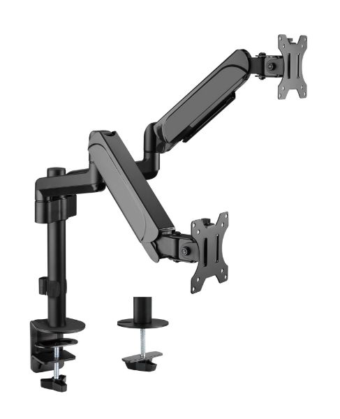 Picture of 17''-32'' Pole-Mounted Gas Spring Dual Monitor Desk Mount Bracket w/ Detachable Plate