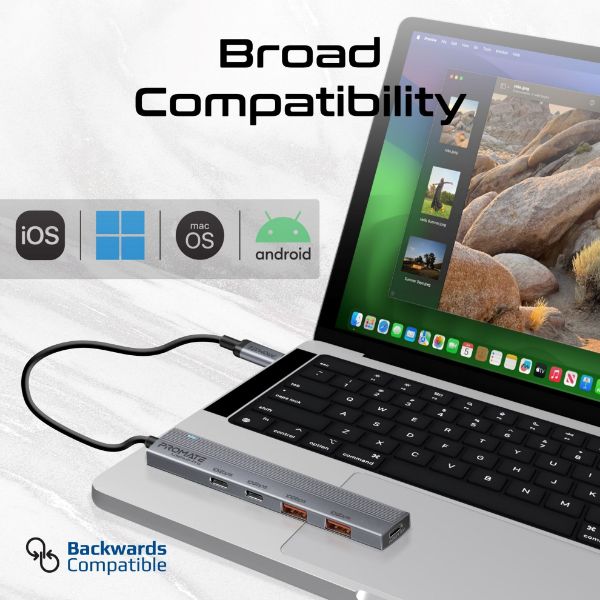 Picture of 4-in-1 USB Multi-Port Ultra Compact Hub USB-C Connector. 2x USB-A 10Gbps Ports & 2x