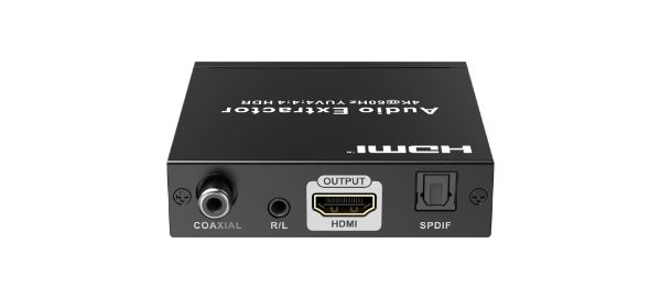 Picture of HDMI Audio Extractor. 1x HDMI In. 1x HDMI Out. 3x Out Audio Signal Out via Toslink