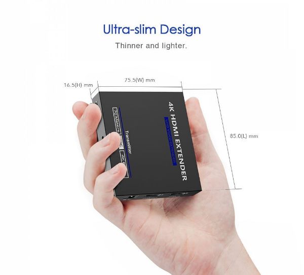 Picture of HDMI 2.0 Extender over Cat6/6e Kit w/ PoC for Rx. Supports up to 4K@60Hz. Zero