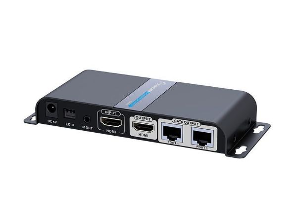 Picture of 1-In-2-Out 1080P HDMI Extender. 1x HDMI 2x RJ45 out Compatible CAT6/6a/7 Cables