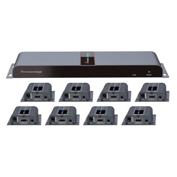Picture of 1-In-8-Out 1080P HDMI Extender 1x HDMI 8x RJ45 out Compatible w/ CAT6/6a/7 Cables