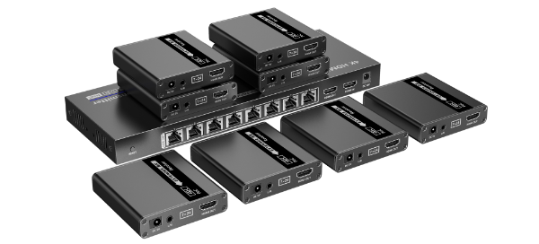 Picture of 1-In-8-Out 4K@30Hz HDMI Extender. 1x HDMI 8x RJ45 out Compatible w/ CAT6/6a/7 Cables