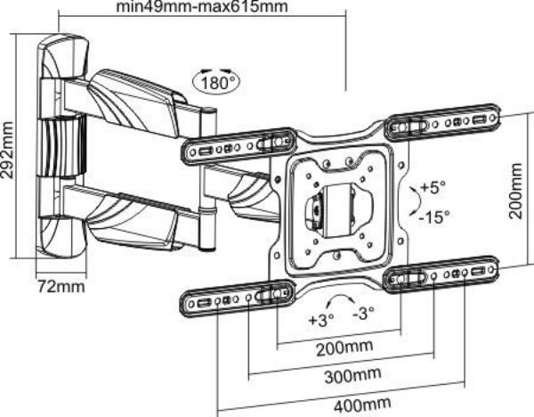 Picture of 23''-55'' Full Motion TV Wall Mount Bracket Lenghtened Arm Extend Tilt & Swivel. VESA