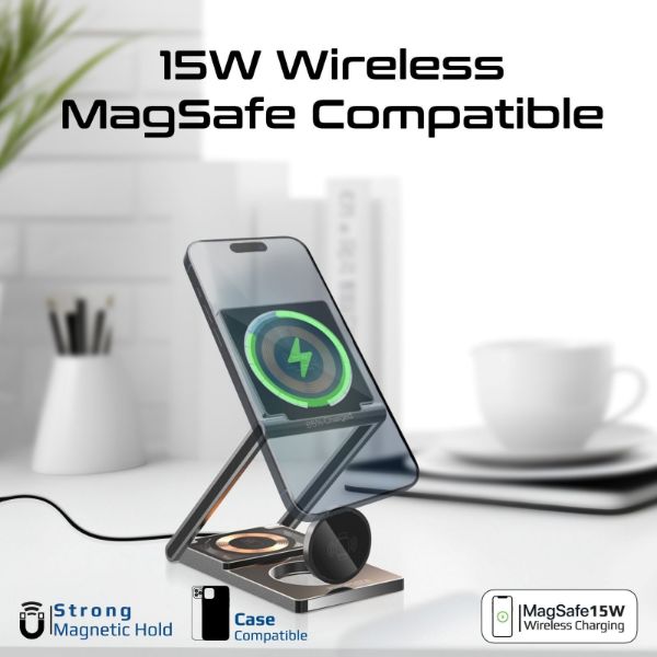 Picture of 3-in-1 Foldable 15W MagSafe Charging Station. 3W Apple Watch Charger